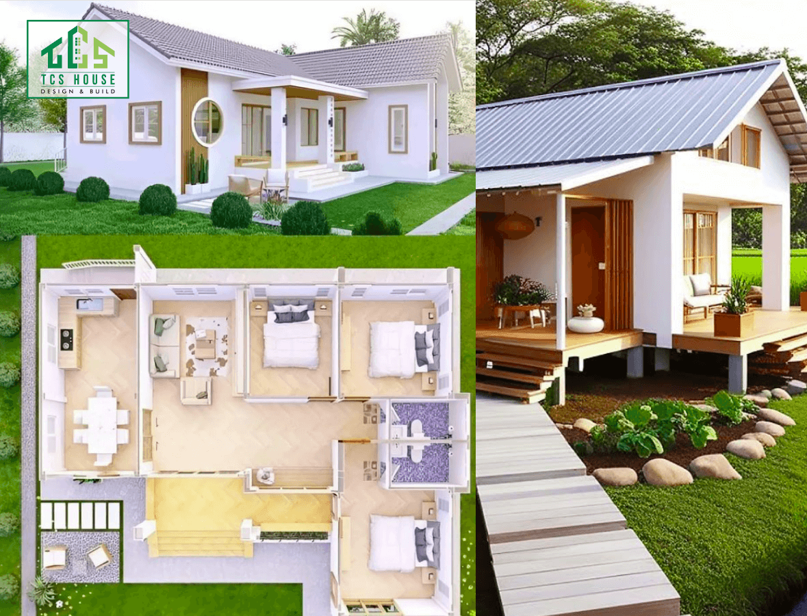 Nhà vườn mái thái 3 gian hiện đại.