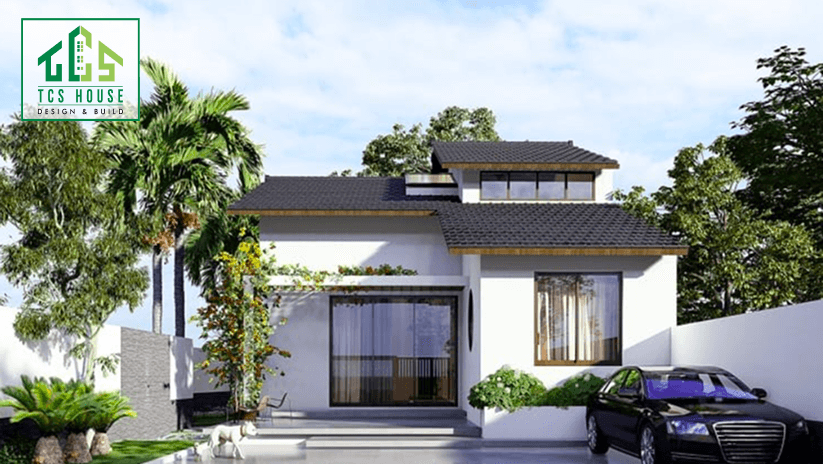 Mẫu nhà vườn hiện đại kết hợp mái truyền thống