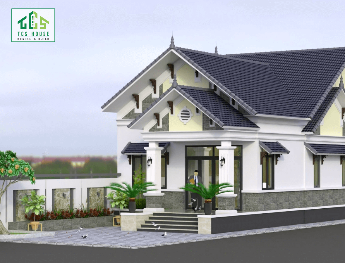 Nhà mái thái 1 tầng chữ L 3 phòng ngủ, chi phí dưới 1 tỷ.