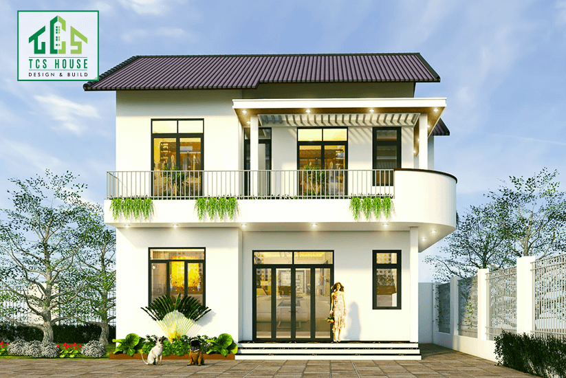 Thiết kế nhà vườn mái thái giật cấp 2 tầng
