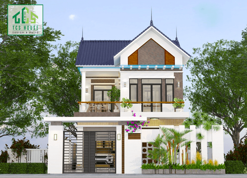 Mấu thiết kế nhà vườn 2 tầng mái thái có gara oto