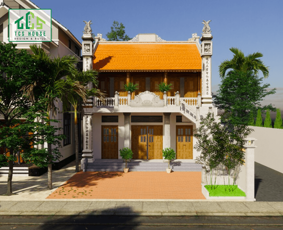 Nhà mái thái kết hợp gian nhà cổ làm phòng thờ