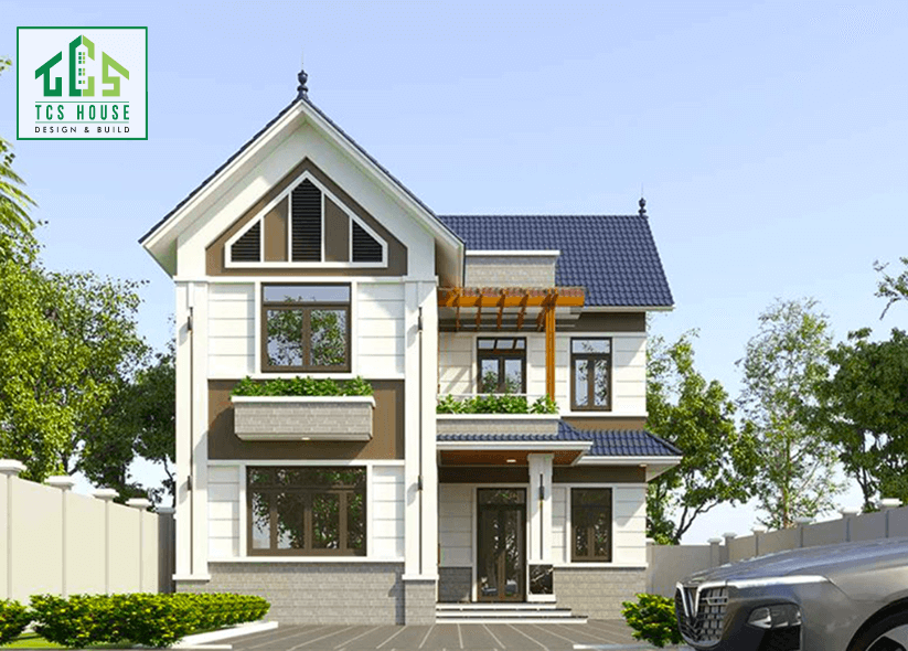 Nhà vướn mái thái 2 tầng chữ L nhỏ