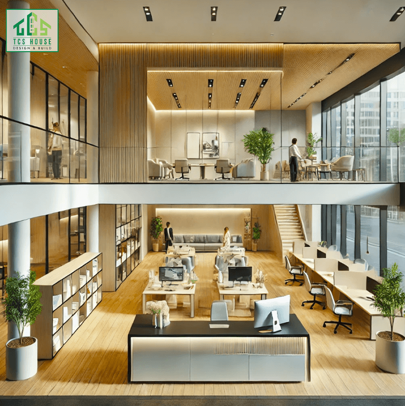 Mô tả nội thất mẫu văn phòng 2 tầng tận dụng mặt tiền kinh doanh