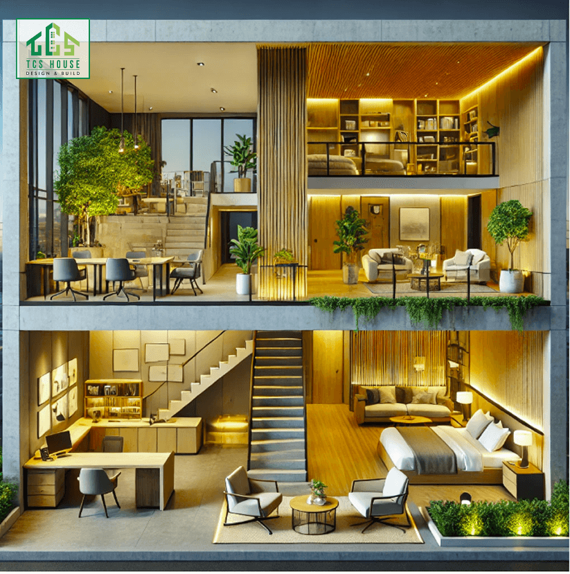 Nội thất Mẫu Nhà Văn Phòng 2 Tầng Kết Hợp Homestay