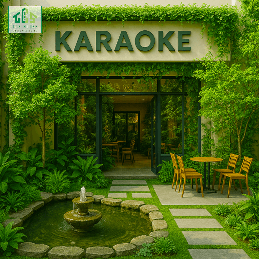 Mặt tiền quán karaoke Thiết kế xanh, không gian gần gũi thiên nhiên
