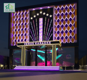 Mặt tiền quán karaoke Thiết kế hiện đại với ánh sáng LED