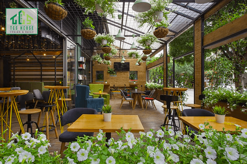 Thiết kế quán Cafe Kết Hợp Không Gian Xanh