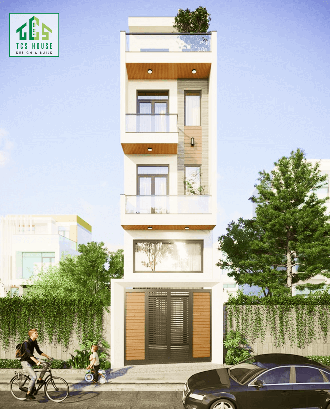 Mẫu nhà phố 5 tầng phong cách tối giản