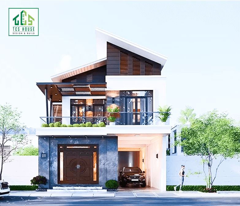 Mẫu nhà 2 tầng mái lệch