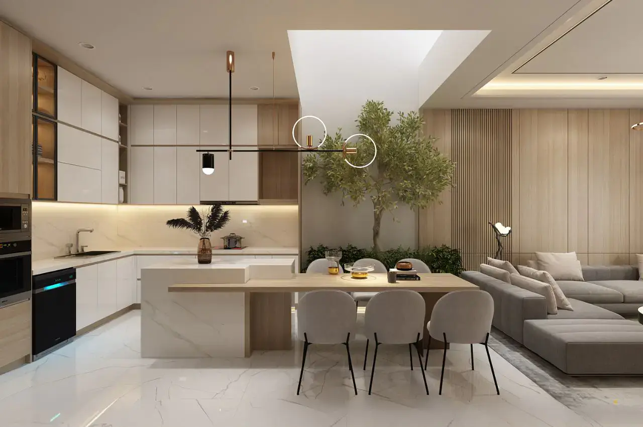Thiết kế nội thất phòng khách và bếp nhà anh Đ