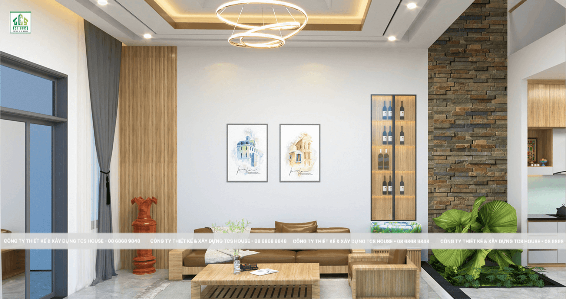 Nội thất phòng khách nhà phố 2 tầng 5x28m Tam Kỳ